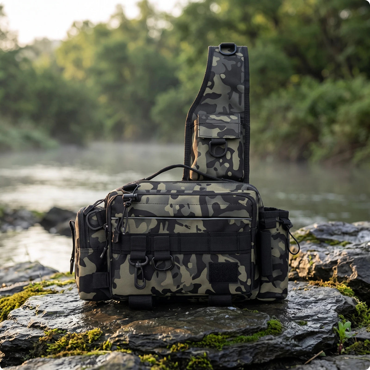 Fishing Waist Bag – Heavy-Duty Tackle Sling Pack Organizer Fishing Sling Pack PLUSH Green Camouflage
