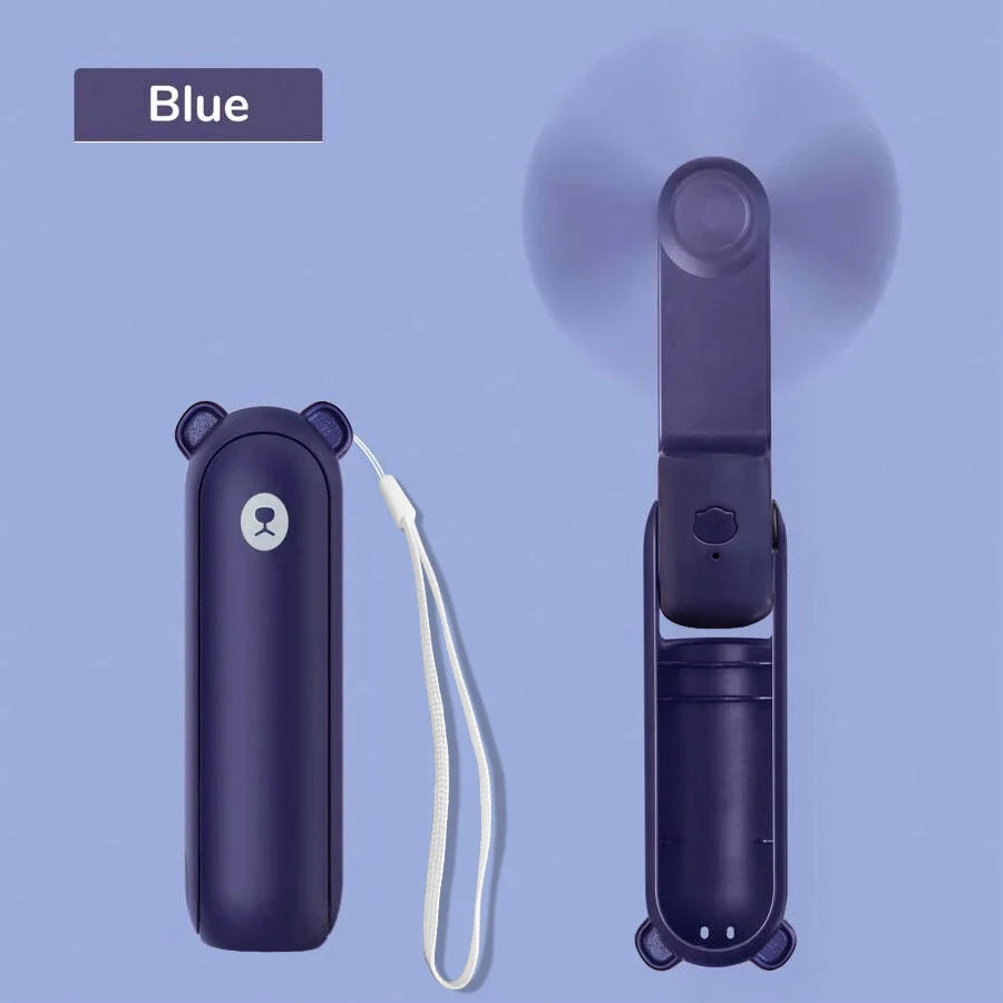 Portable USB Rechargeable Foldable Handheld Mini Fan – 3 Speeds Handheld Mini Fan PLUSH DEEP BLUE