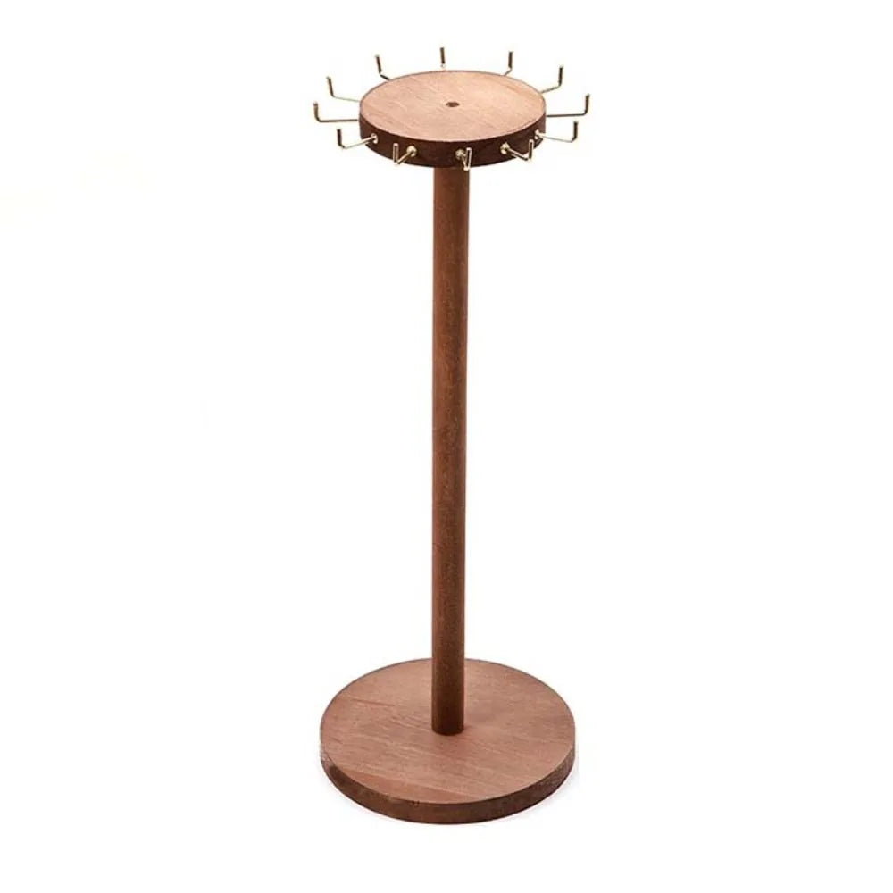 Solid Wood Jewelry Organizer Stand with 12 Hooks | Display Rack Jewelry Display Stand PLUSH Brown