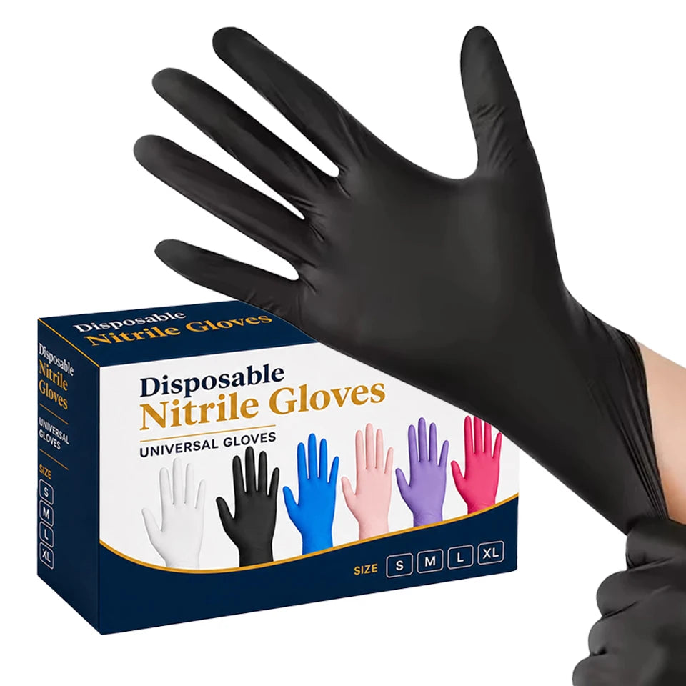 Disposable Black Nitrile Gloves – Food Safe, 10/40/100 Pack Disposable Nitrile Gloves PLUSH