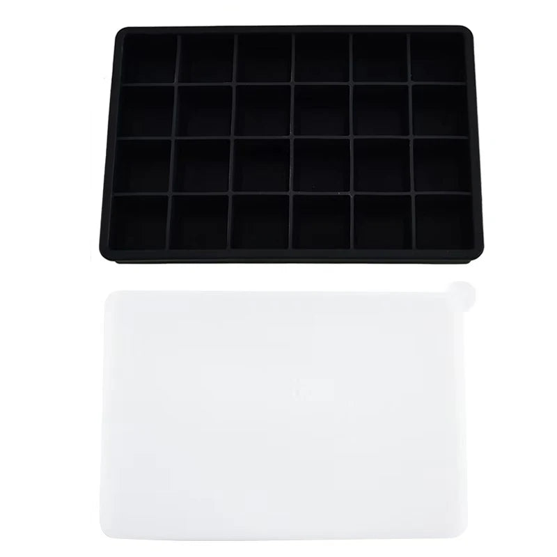 24-Grid Silicone Ice Cube Tray – Big Square Ice Mold Silicone Ice Tray PLUSH Black Pro 1Pcs