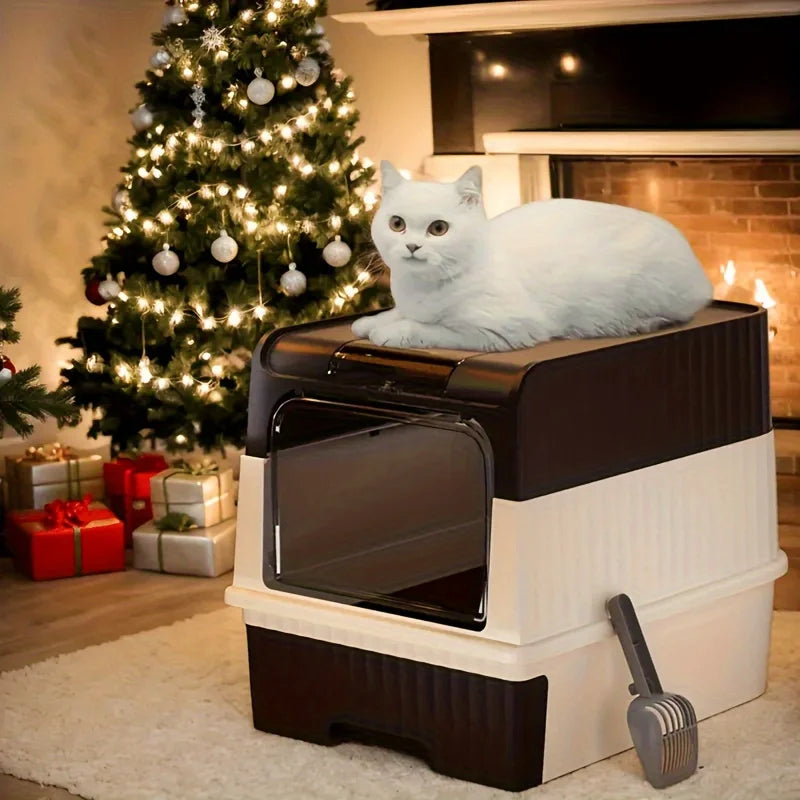Dual Aisle Cat Litter Box with Drawer & Scoop – Odor Control Cat Litter Box PLUSH