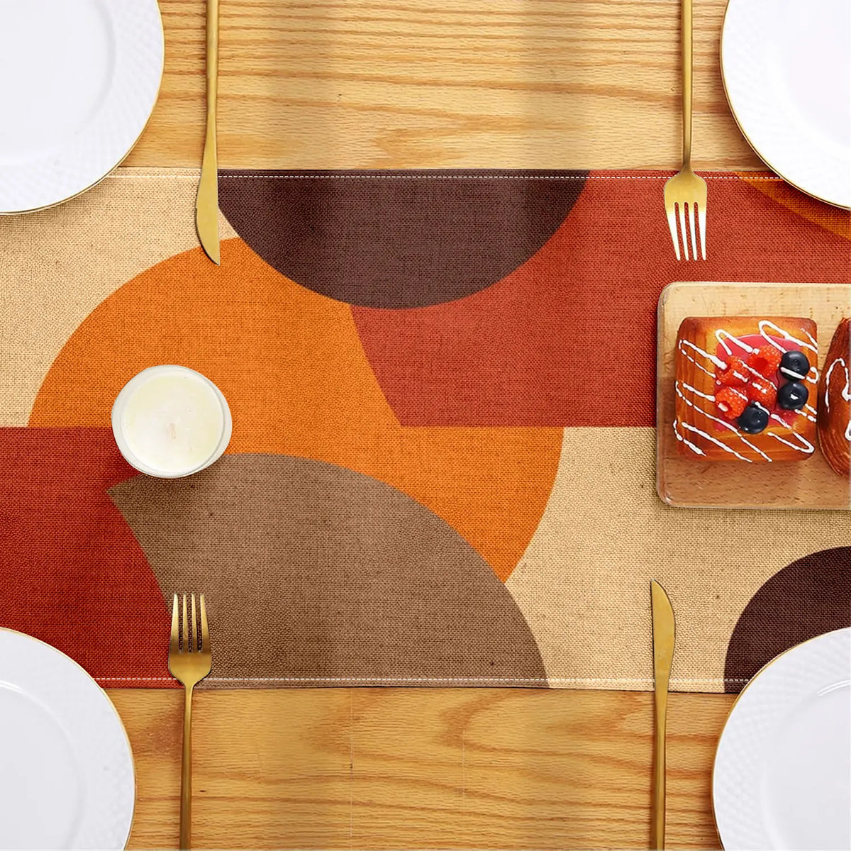 Vintage Geometric Color Block Table Runner – Brown & Orange Table Runner PLUSH