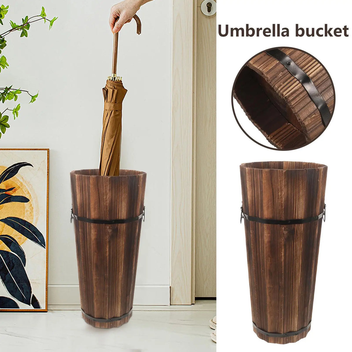 Wooden Umbrella Stand & Cane Holder – Entryway Organizer Umbrella Stand PLUSH Default Title
