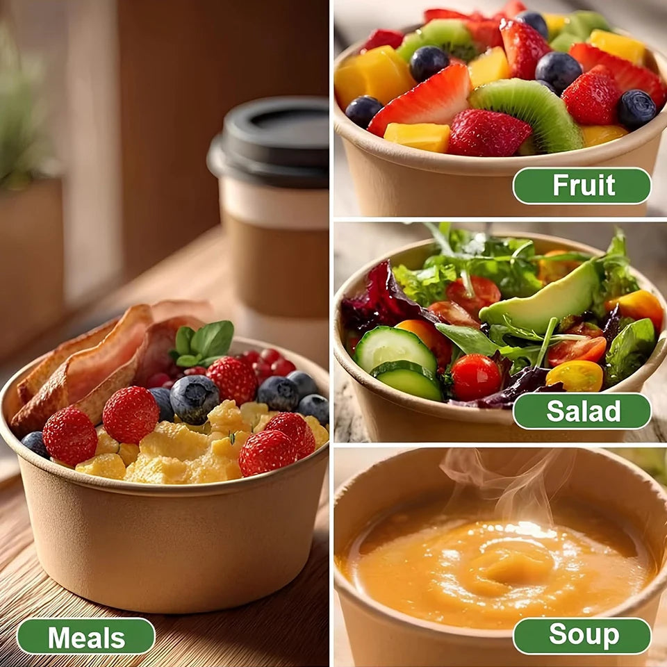 Disposable Kraft Paper Bowls with Lids 10/20PCS | Food Containers Disposable Food Bowls PLUSH