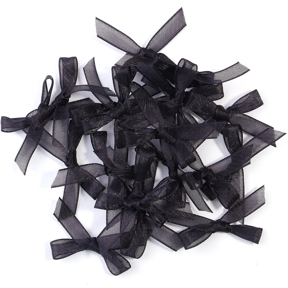 20pcs Mini Ribbon Bows – Colorful Polyester Bowknots for DIY Crafts Ribbon Bows PLUSH Black 3X4.2cm