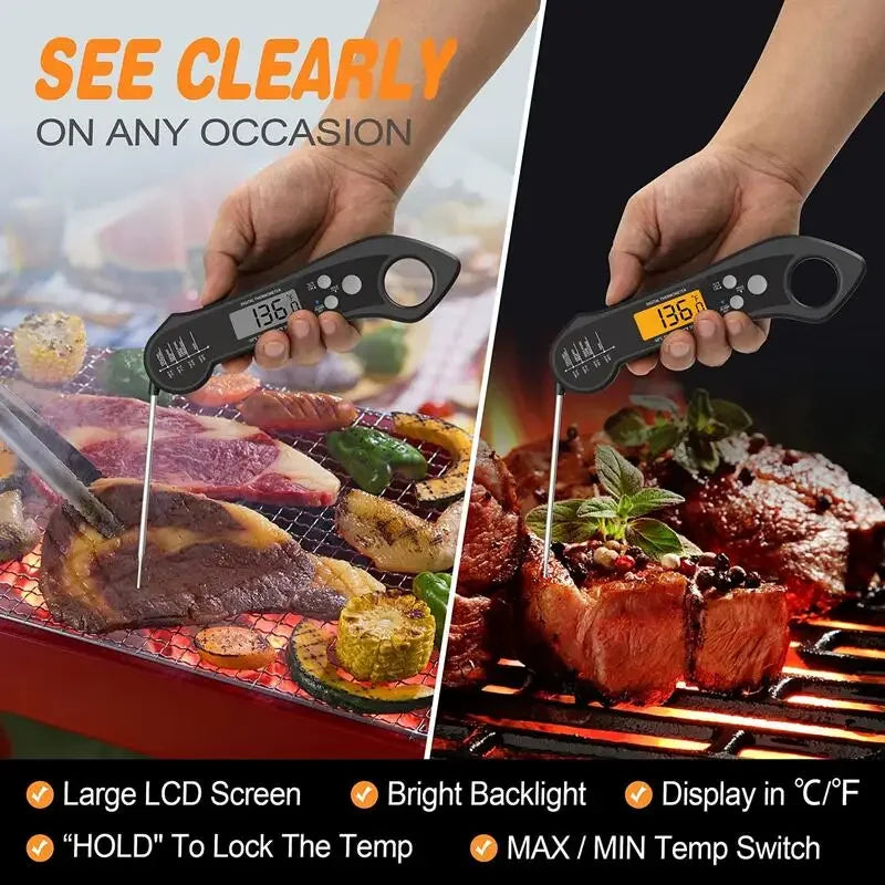 IP7 Double Probe Foldable Digital Meat Thermometer BBQ Digital Meat Thermometer PLUSH