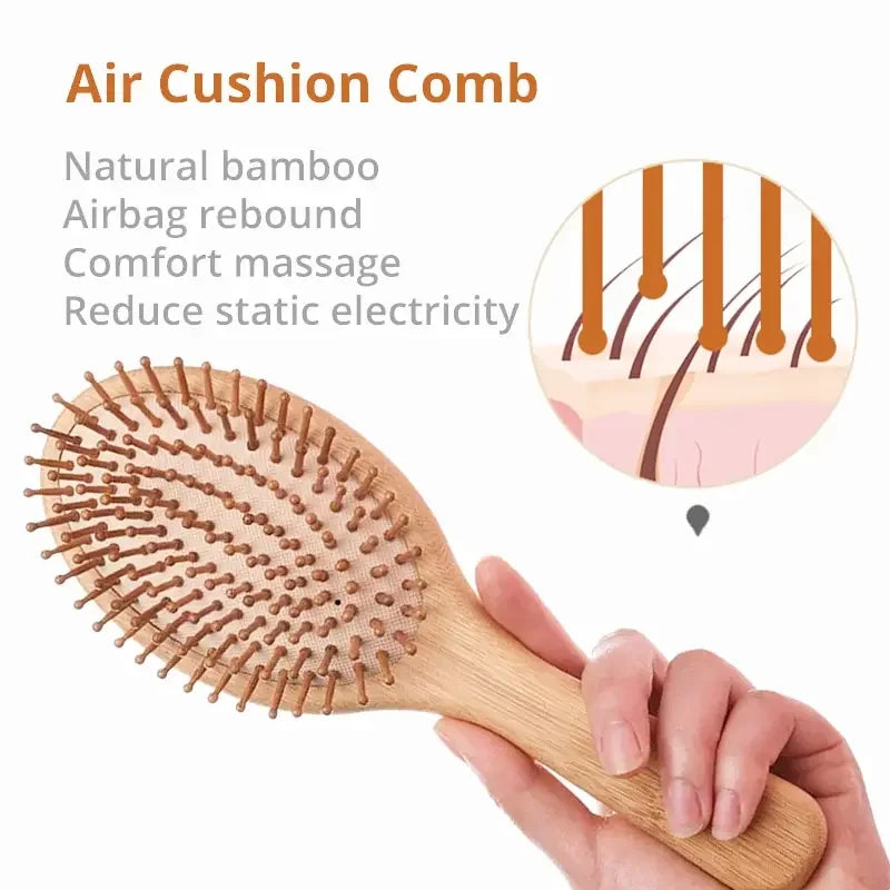 Bamboo Air Cushion Comb – Kids & Adult Detangling Hair Brush Bamboo Hair Comb PLUSH