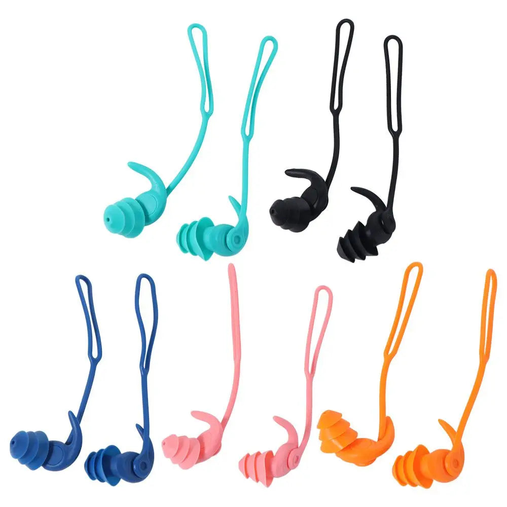 Waterproof Silicone Swimming Earplugs – 3-Layer Corded Pair Swimming Earplugs PLUSH