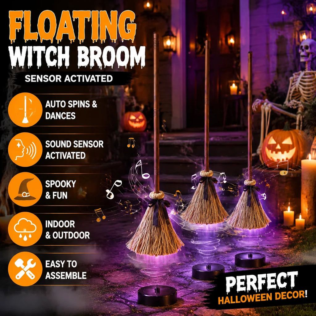 Halloween Flying Witch Broom Motion Sensor Dancing Yard Decor Halloween Yard Decoration PLUSH