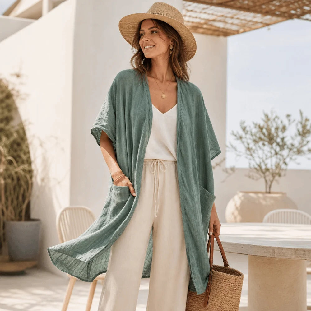 Women's Loose Linen Cardigan – Lightweight Summer Cover-Up Women's Cardigan PLUSH