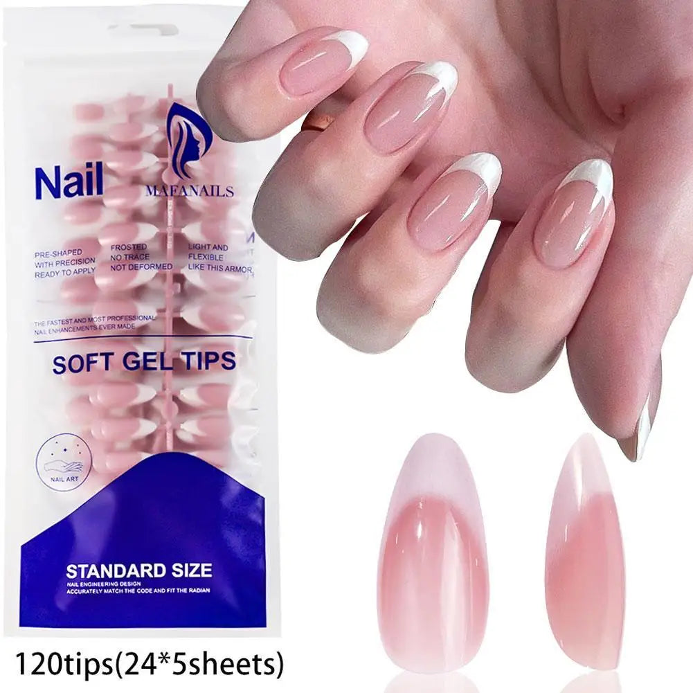 120pcs French Almond Press On Nails – Soft Gel Full Cover Tips Press On Nail Set PLUSH