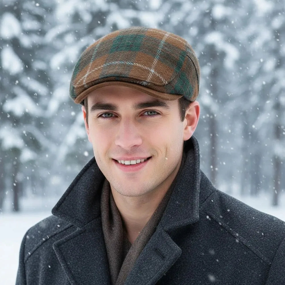 Woolen Plaid Beret Hat – Checkered Duckbill Flat Cap Beret Flat Cap PLUSH
