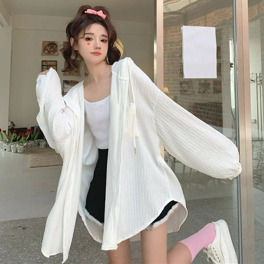 Women's Loose Hooded Sun Protection Top – Ice Silk Long Sleeve Hooded Sun Shirt PLUSH
