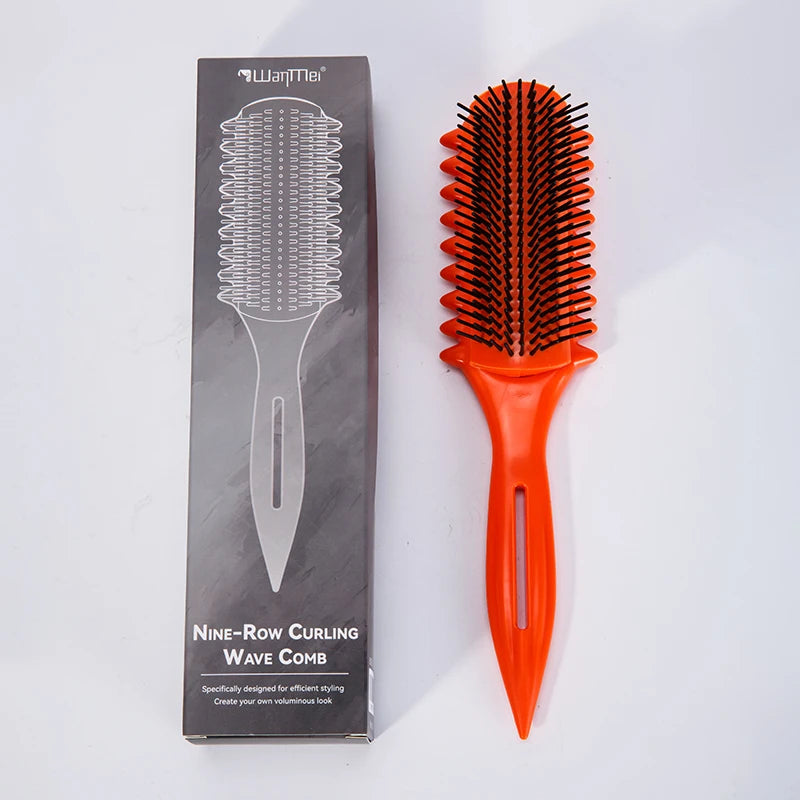 WANMEI 9-Row Curling Wave Comb – Anti-Tangle Hair Styler Hair Styling Comb PLUSH Orang boxed
