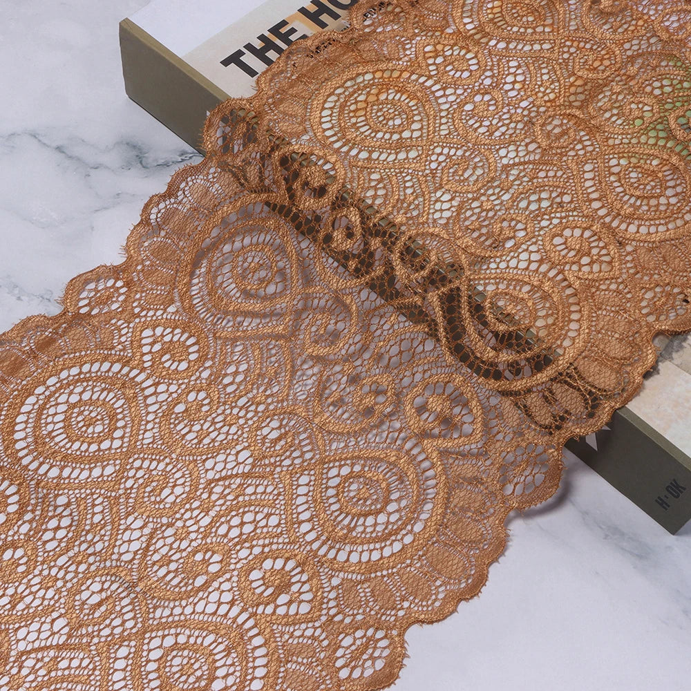 18cm Elastic Floral Lace Trim 1 Yard – DIY Sewing & Crafts Elastic Lace Trim PLUSH brown 18cm