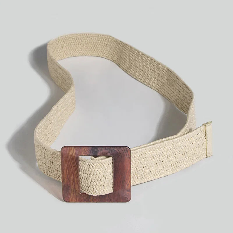 Women's Straw Woven Elastic Waist Belt | Bohemian Beach Style Woven Waist Belt PLUSH