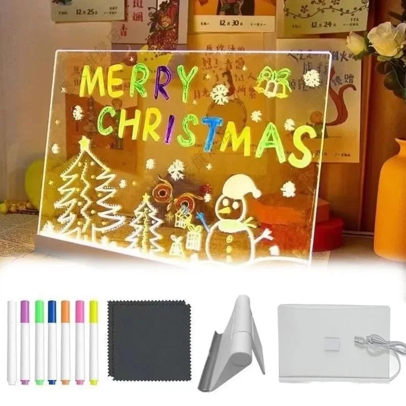 Light Up Acrylic Message Board Drawing Lamp + 7 Color Pens LED Message Board Lamp PLUSH