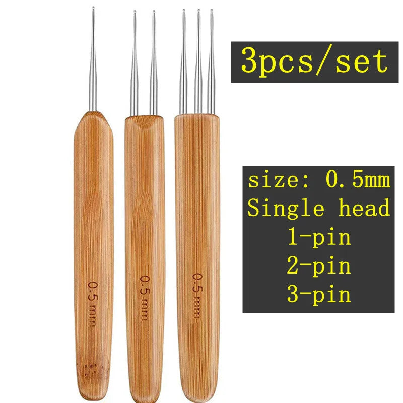 Wooden Crochet Dreadlocks Braid Needle – Hair Extension Tool Hair Crochet Needle PLUSH 3pcs NO.11