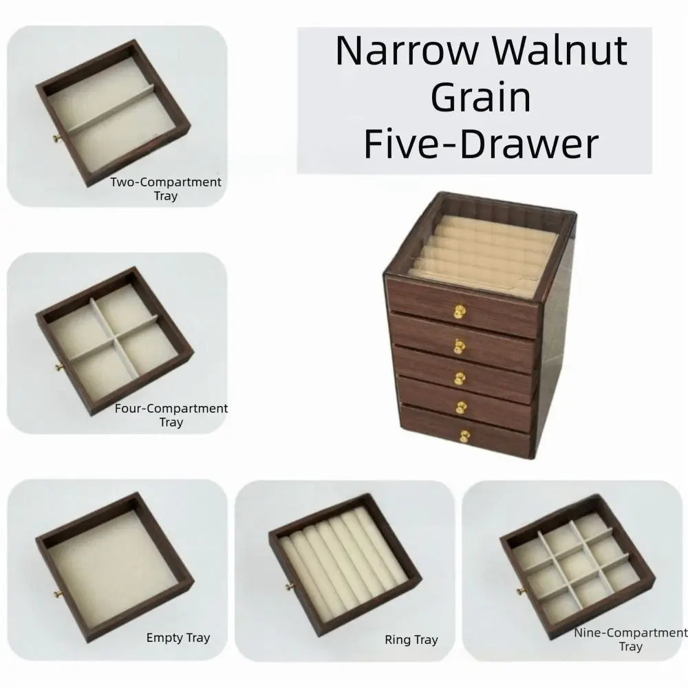 Walnut Grain Jewelry Box – 3 or 5 Drawer Dust-Proof Storage Jewelry Storage Box PLUSH