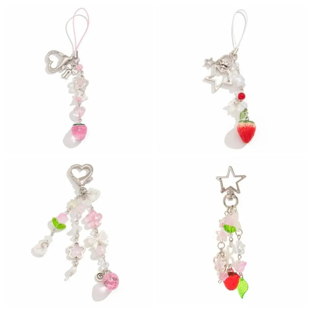Strawberry Beaded Phone Chain Tassel Bag Charm Keychain Bag Charm Keychain PLUSH