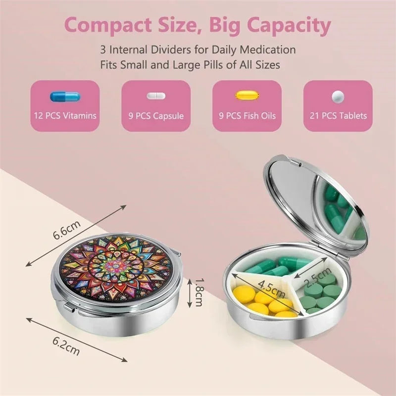 Mini Round Metal Pill Box – Cute Travel Pill Case Organizer Pill Case Organizer PLUSH