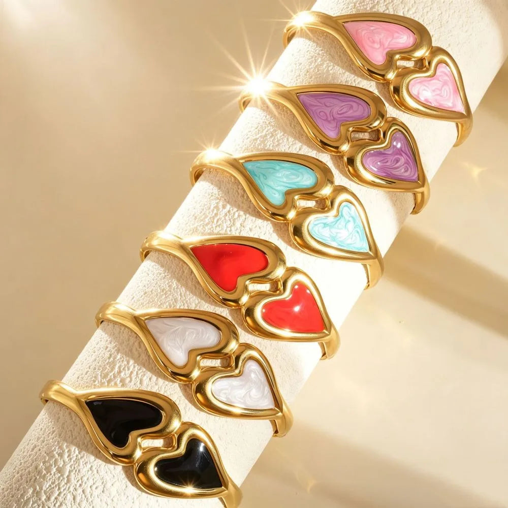 Heart Shape Enamel Bangle Bracelet – Cloisonné Flower Design Enamel Bangle Bracelet PLUSH
