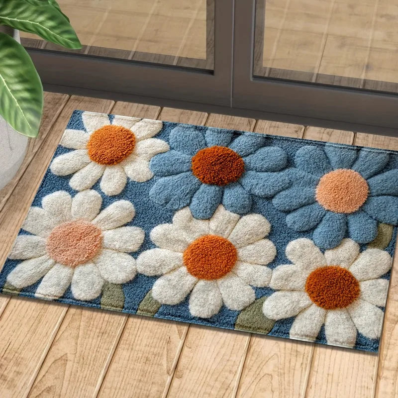 Daisy Bath Mat Non-Slip Machine Washable Rug | Spring Decor Bath Mat Rug PLUSH