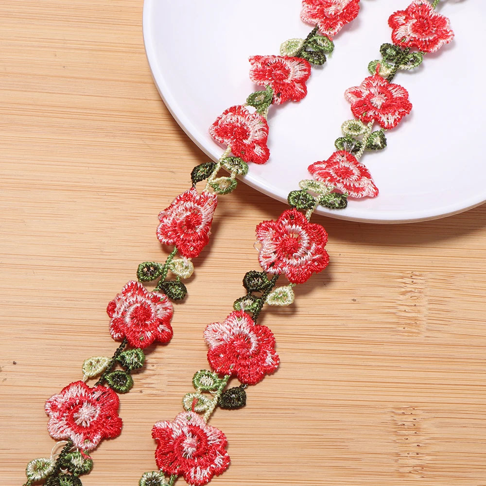 2 Yards Colorful Embroidery Flower Lace Trim for DIY Sewing Embroidery Lace Trim PLUSH red 2cm