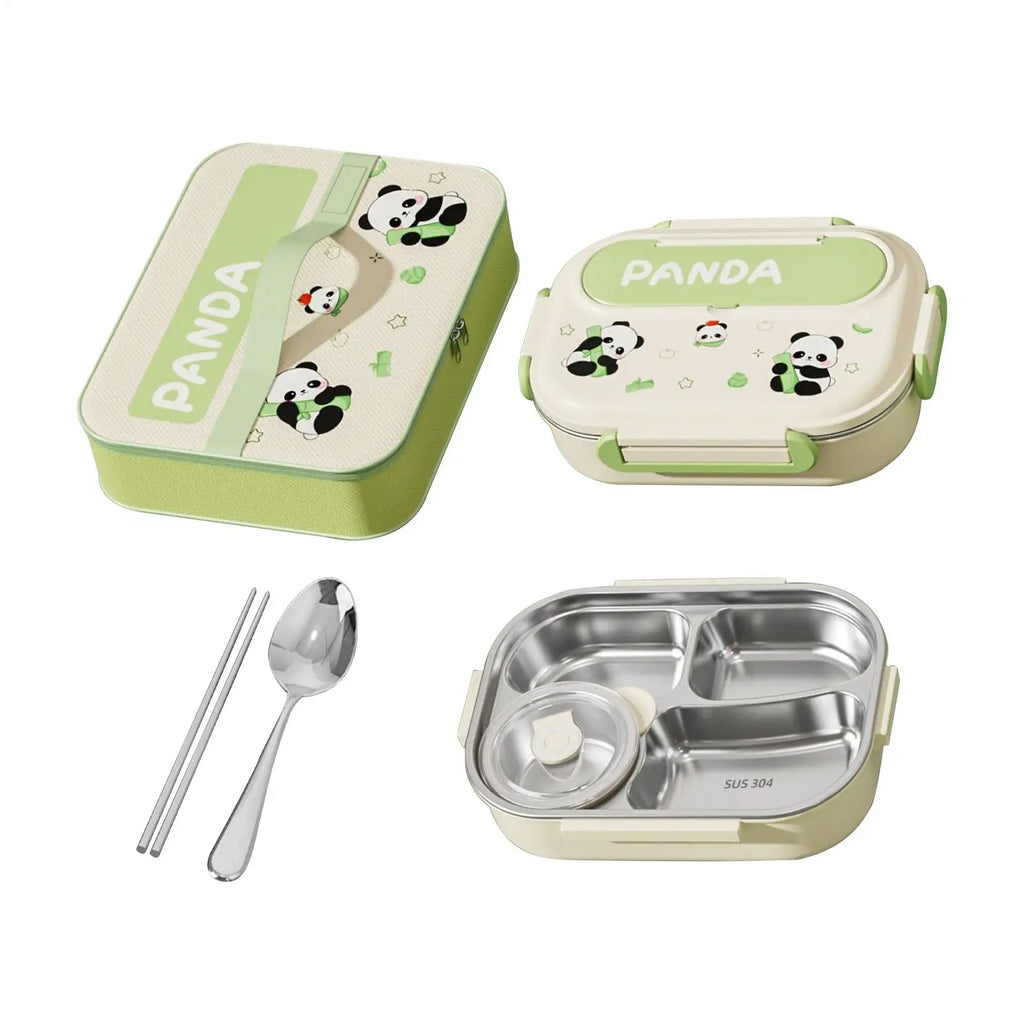 Stainless Steel Divided Lunch Box Set With Bowl & Cutlery Divided Lunch Box Set PLUSH