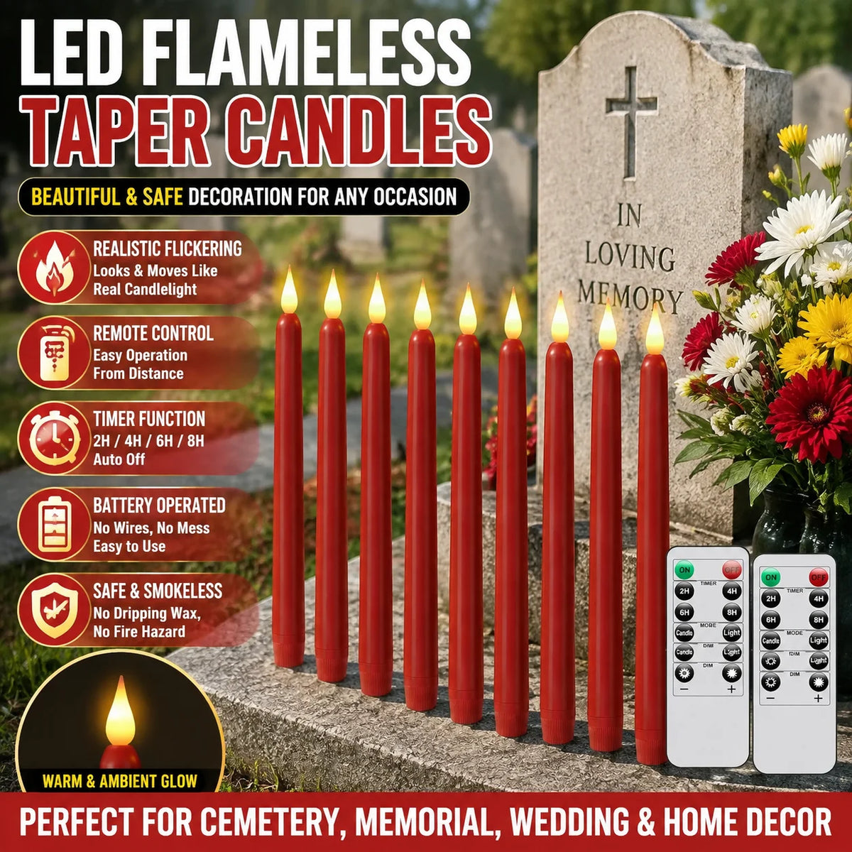 LED Flameless Taper Candles with Remote | Flickering Decor Flameless LED Candles PLUSH