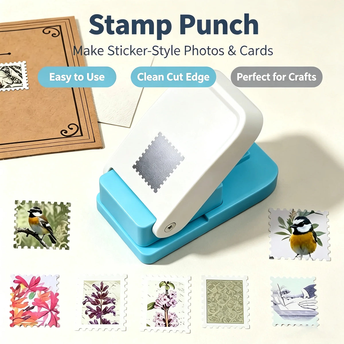2-in-1 Postage Stamp Paper Punch – DIY Scrapbooking Tool Paper Craft Punch PLUSH
