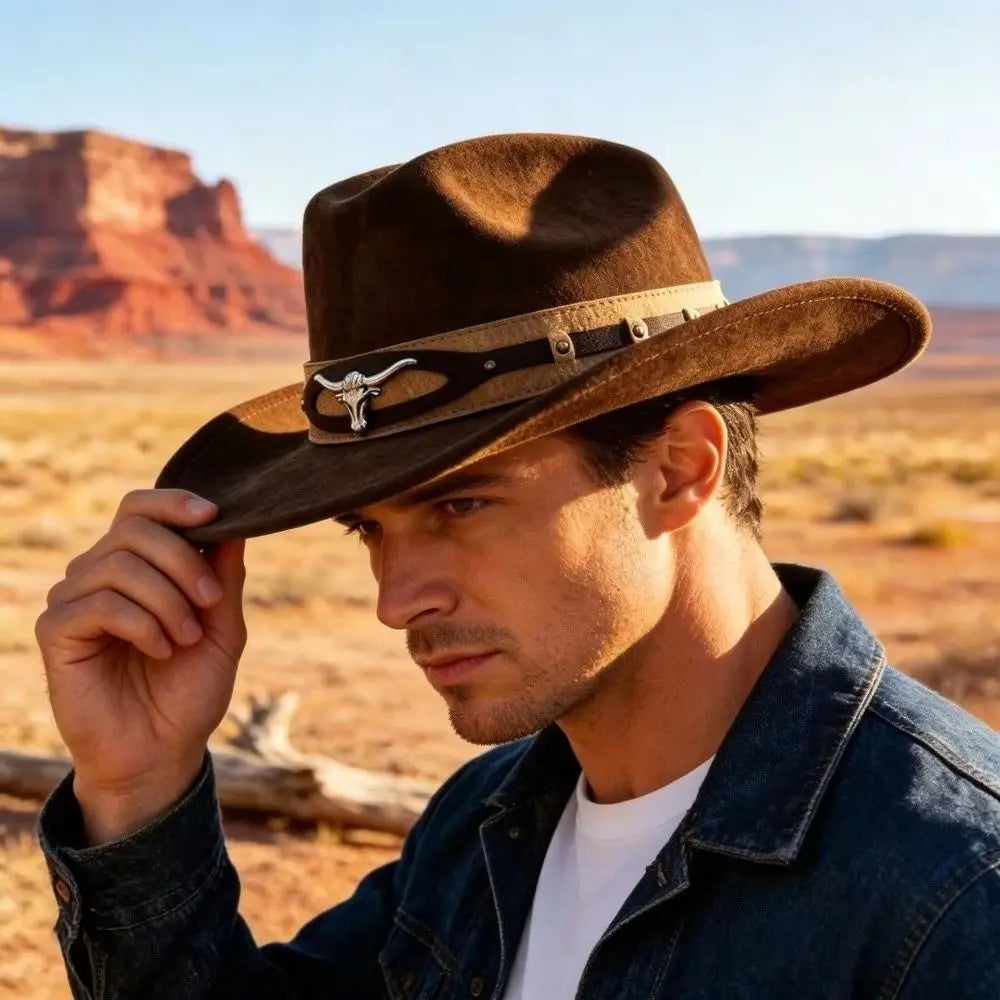 Wide Brim Fedora Hat – Boho Western Cowboy Panama Style Wide Brim Fedora Hat PLUSH
