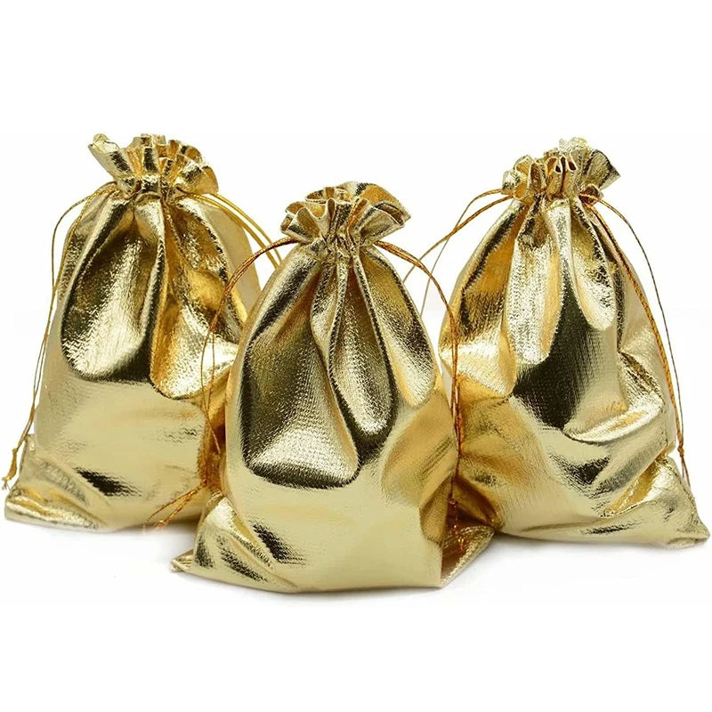 Gold & Silver Organza Drawstring Gift Bags – 10/20/50pcs Organza Gift Bags PLUSH Gold 50PCS