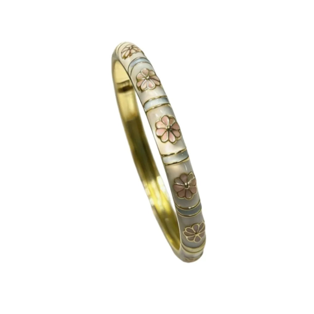 Vintage Cloisonne Enamel Flower Bangle – Women's Bracelet Enamel Bangle Bracelet PLUSH White