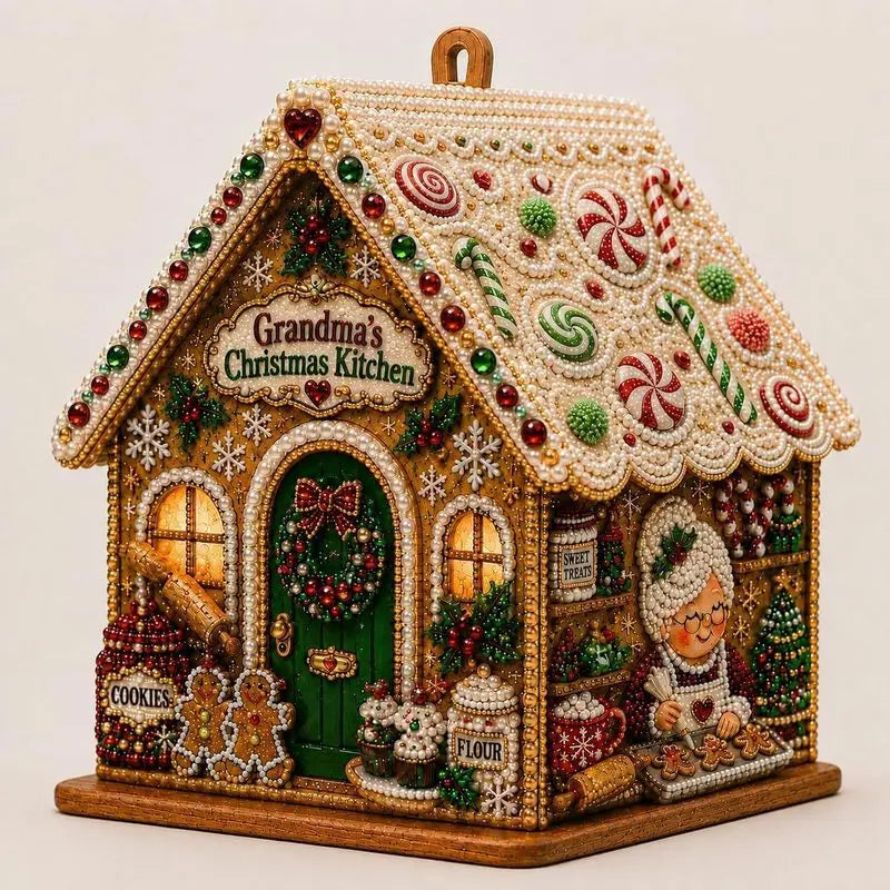 Wooden Christmas House Diamond Painting Set – 4-Sided Holiday Diamond Painting Kit PLUSH