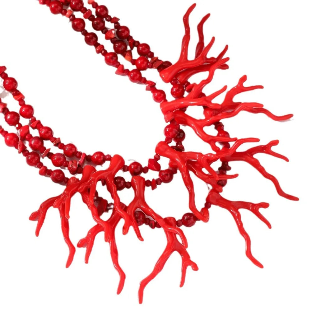 Multi-Layer Beaded Coral Necklace | Boho Beach Choker Beaded Choker Necklace PLUSH