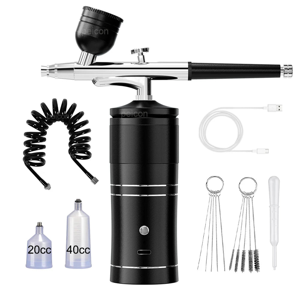 Wireless Portable Airbrush Kit with Compressor | Mini Spray Gun Airbrush Spray Kit PLUSH Black