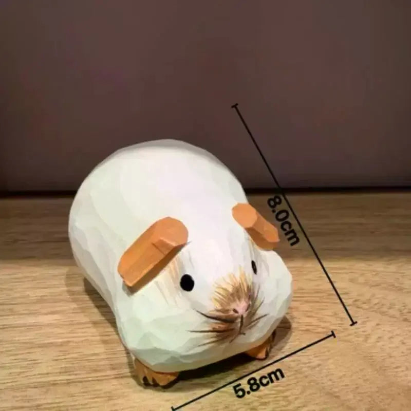 Hand Carved Wooden Guinea Pig Figurine – Cavy Statue Décor Wood Carved Figurine PLUSH