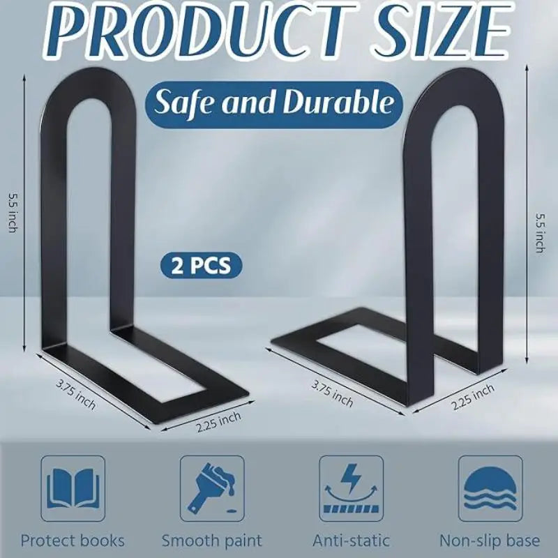 2-Pack L-Shaped Iron Bookends – Non-Slip Heavy-Duty Book Holders Iron Bookends PLUSH