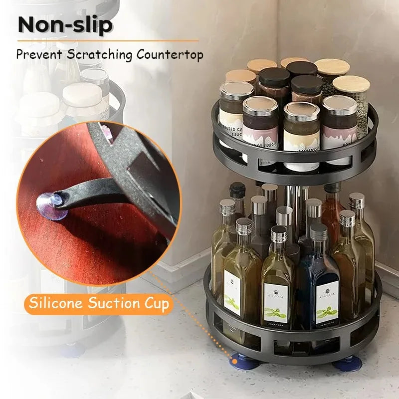 Rotating Spice Rack Organizer – Non-Skid Metal Storage Tray Spice Rack Organizer PLUSH