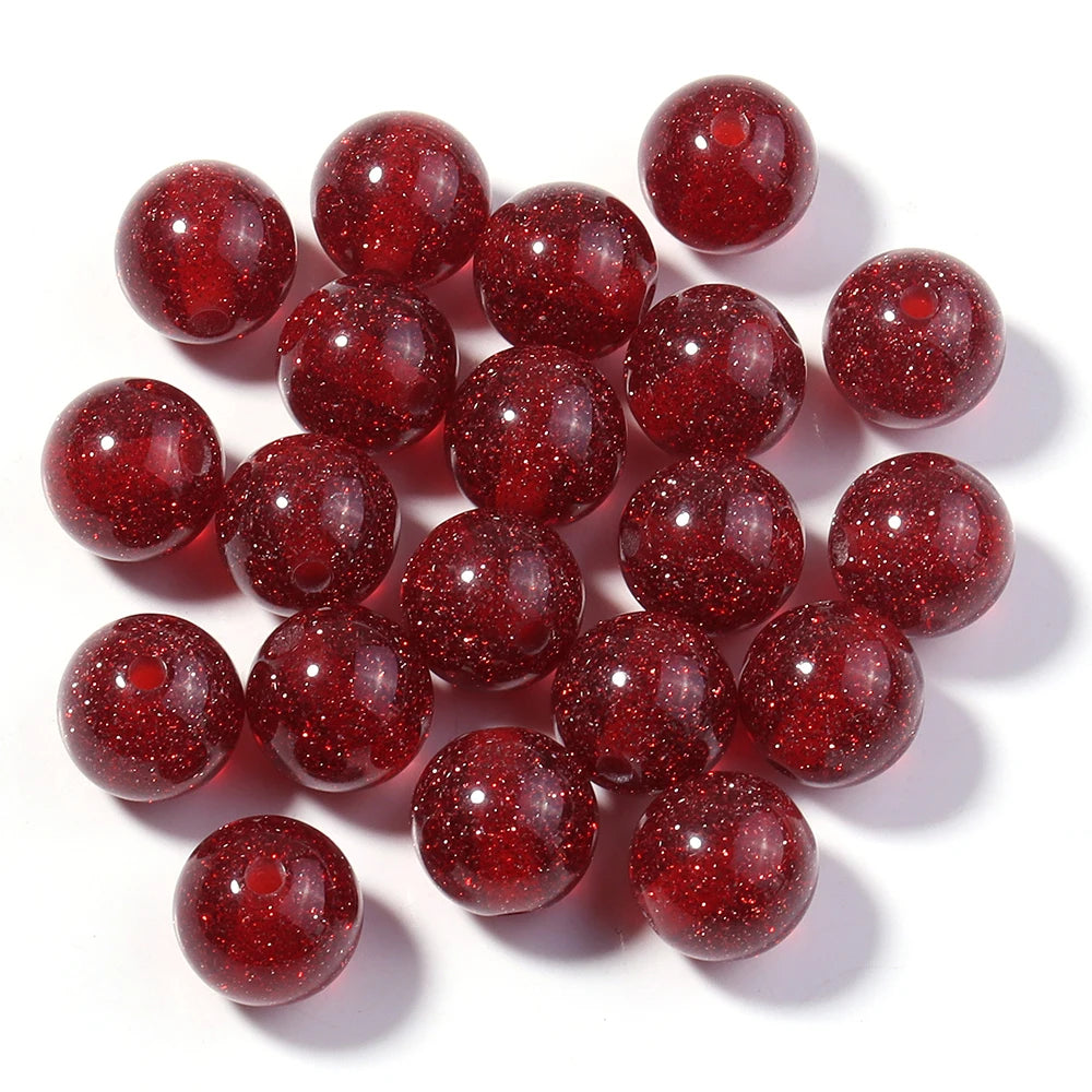 20pcs Gypsophila Resin Beads – Colorful Sparkle Round DIY Jewelry Resin Jewelry Beads PLUSH red 12mm hole 2.2mm