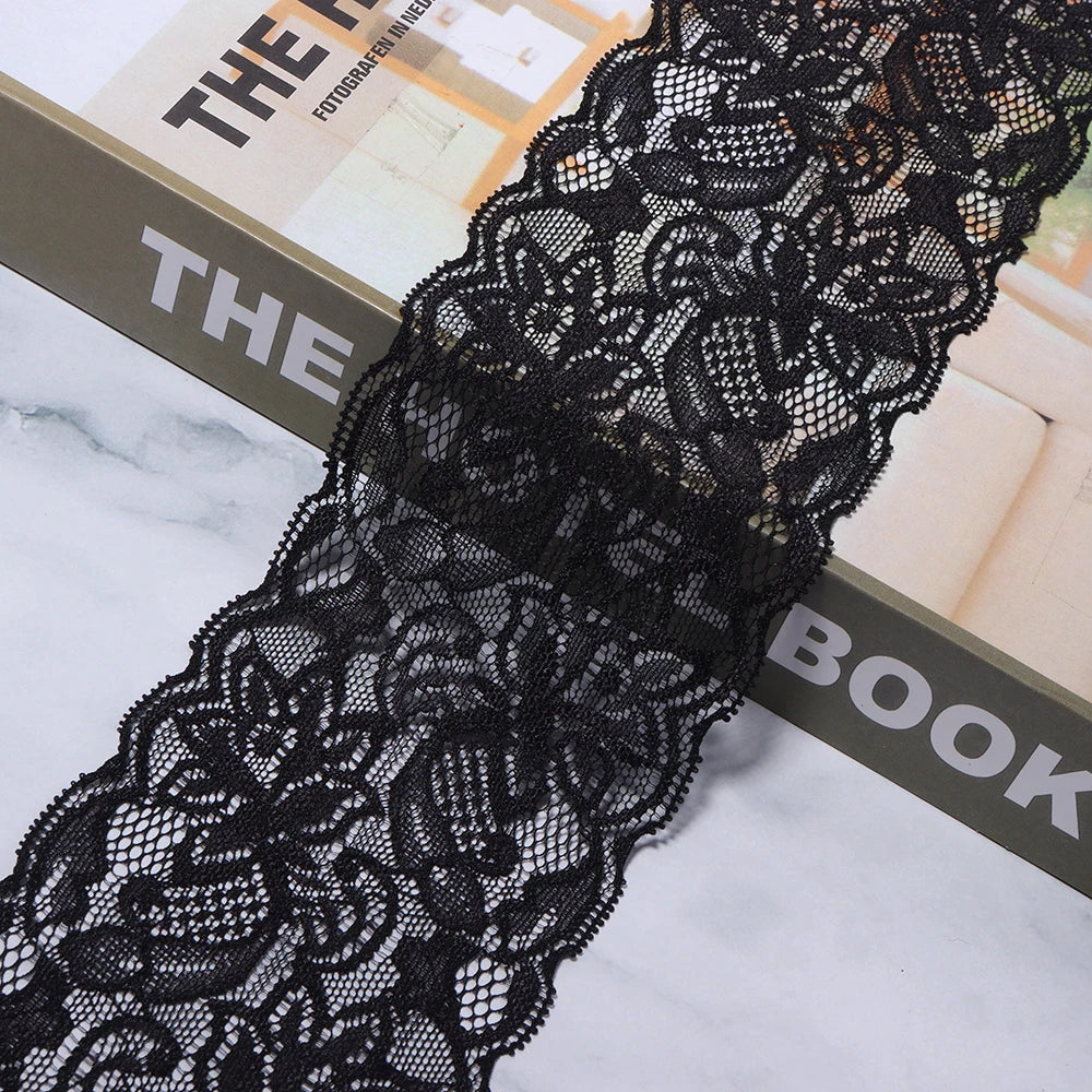 8cm Elastic Floral Lace Trim 2 Yards – DIY Sewing & Crafts Elastic Lace Trim PLUSH black 8cm
