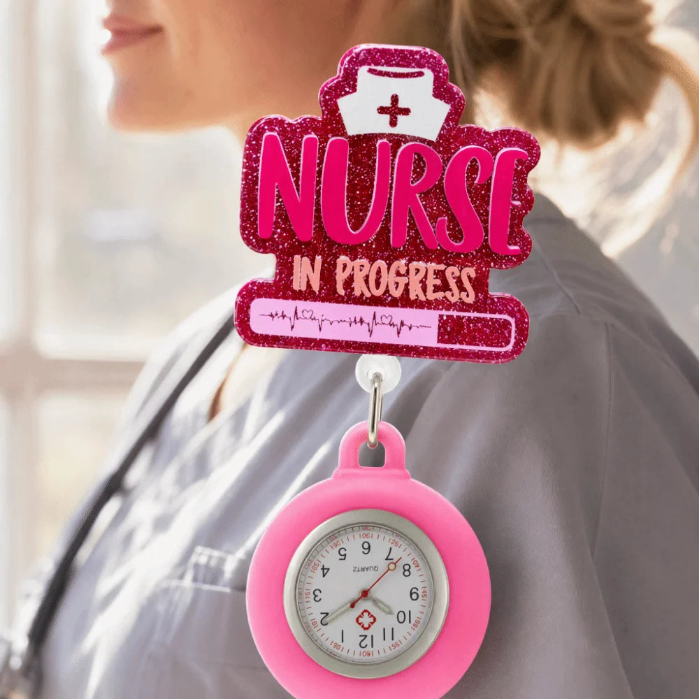 Cartoon Clip-On Nurse Fob Watch | Retractable Silicone Badge Reel Clip-On Fob Watch PLUSH
