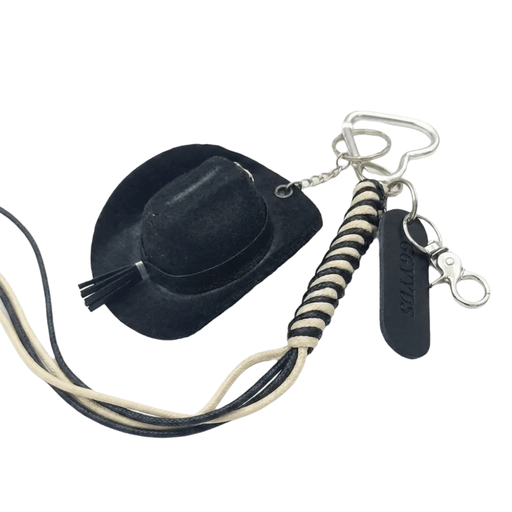 Vintage Mini Cowboy Hat Keychain – Braided Star Pendant Charm Fashion Keychain Charm PLUSH Black