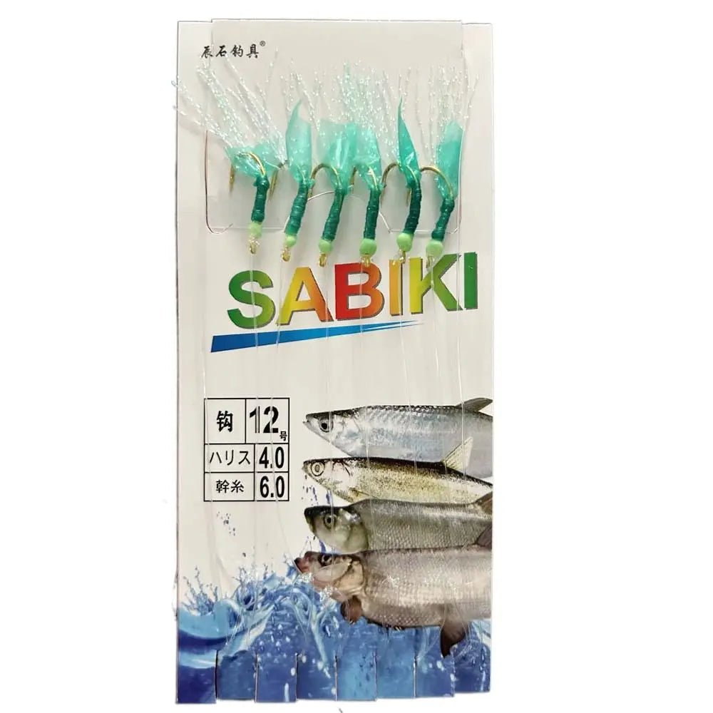 Sabiki Rigs Feather Lures 6pcs Steel String Hooks Set Fishing Hook Rig PLUSH