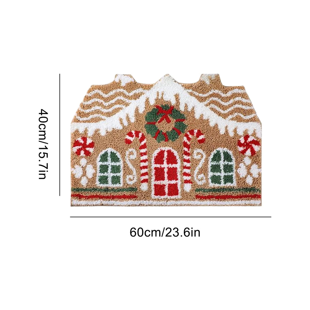 Christmas Gingerbread House Doormat – Anti-Slip Welcome Mat Holiday Door Mat PLUSH 1PC House