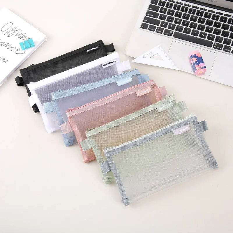 Grid Pencil Case Storage Bag – Fabric Organizer Pouch Pencil Case Pouch PLUSH