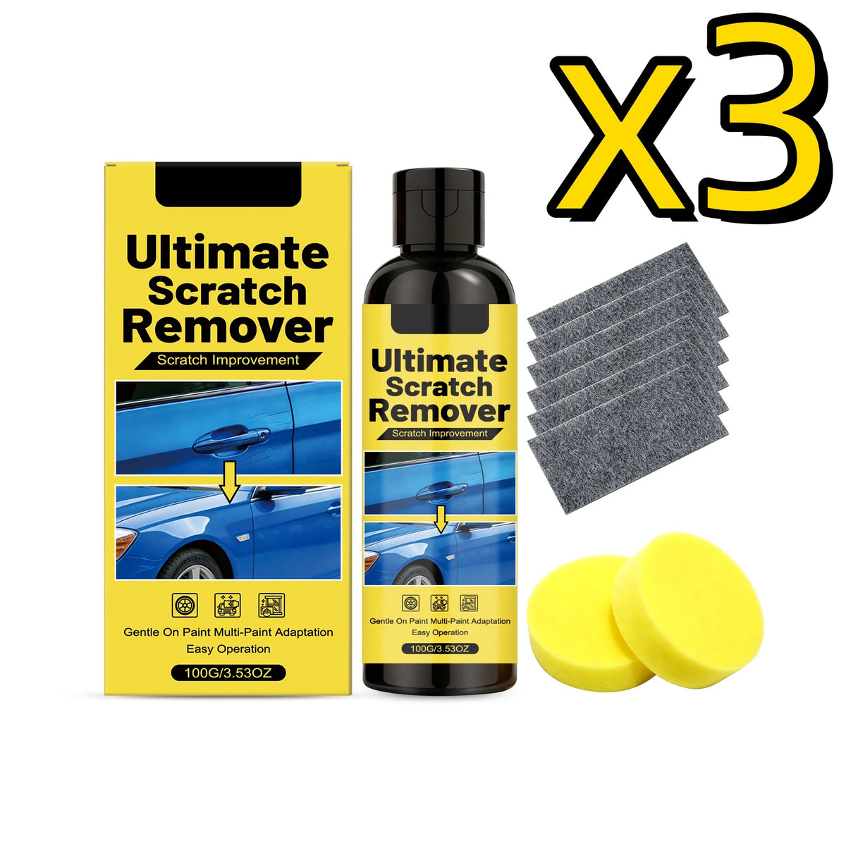 Car Paint Scratch Remover Polishing Paste Kit – 100g Car Polish Kit PLUSH 3SET