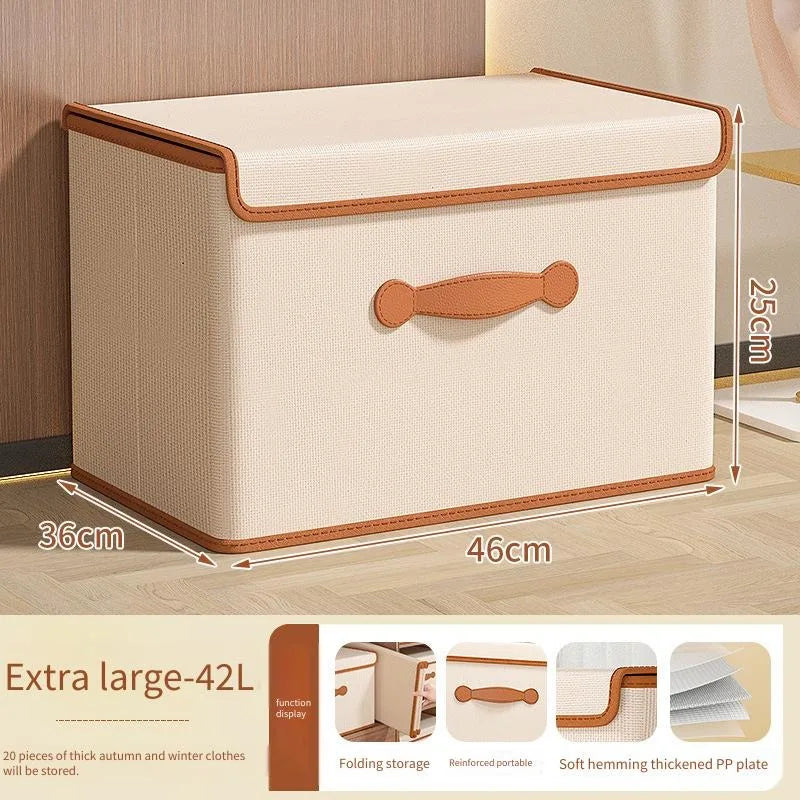 Oxford Fabric Covered Storage Box – Wardrobe Home Organizer Fabric Storage Box PLUSH Beige 36x46x25cm